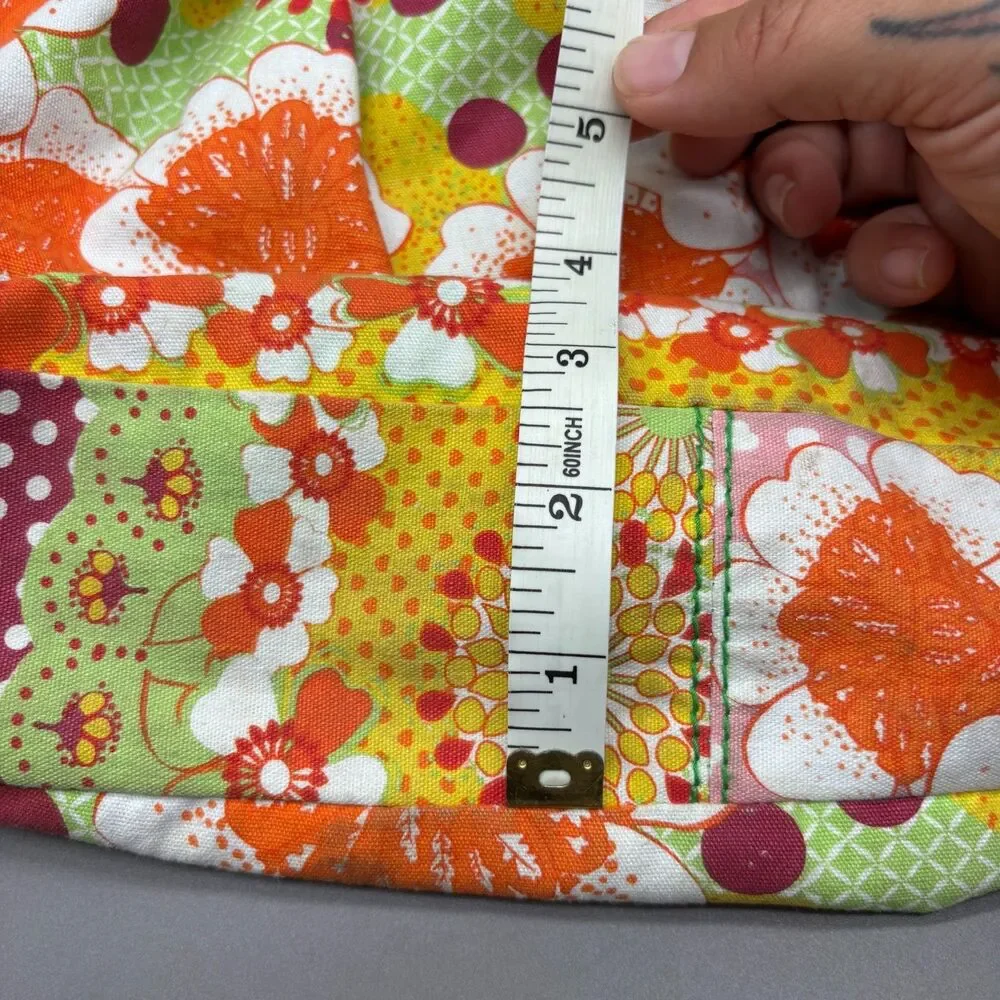 Vintage 1970s Handmade Floral Print Tote Handbag Boho Hippie Cotton Purse